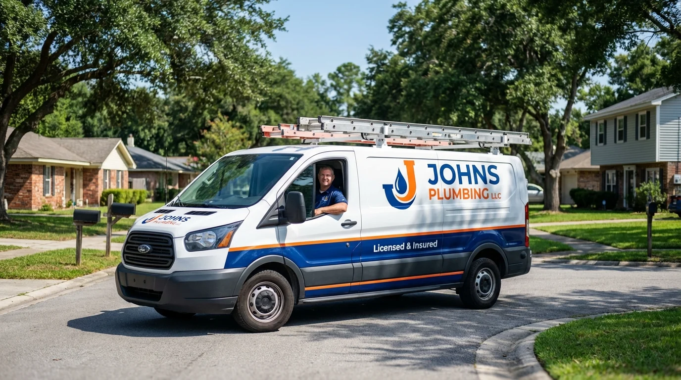 Johns Plumbing LLC service van in Venice, IL