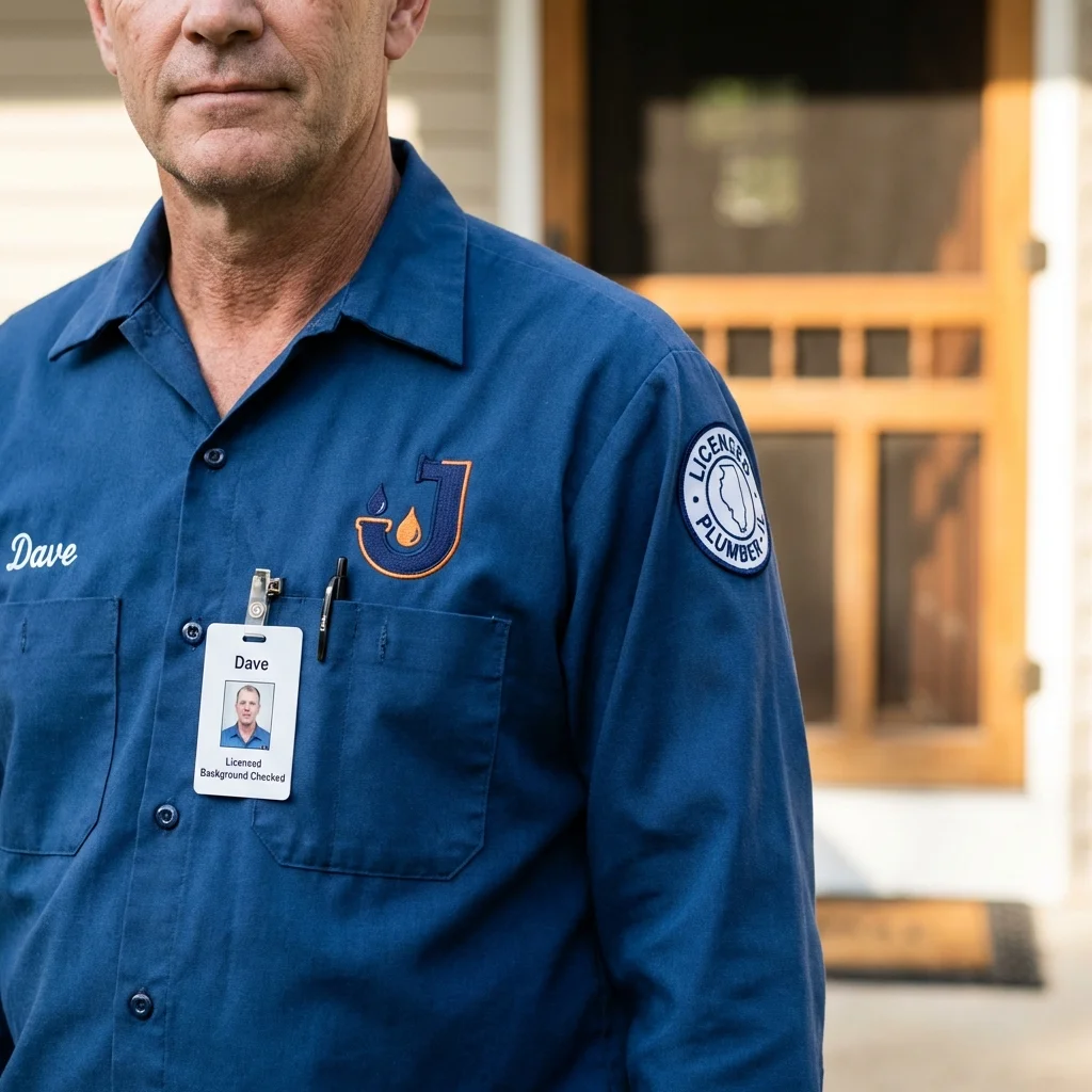 Licensed plumber showing ID badge in Venice, IL