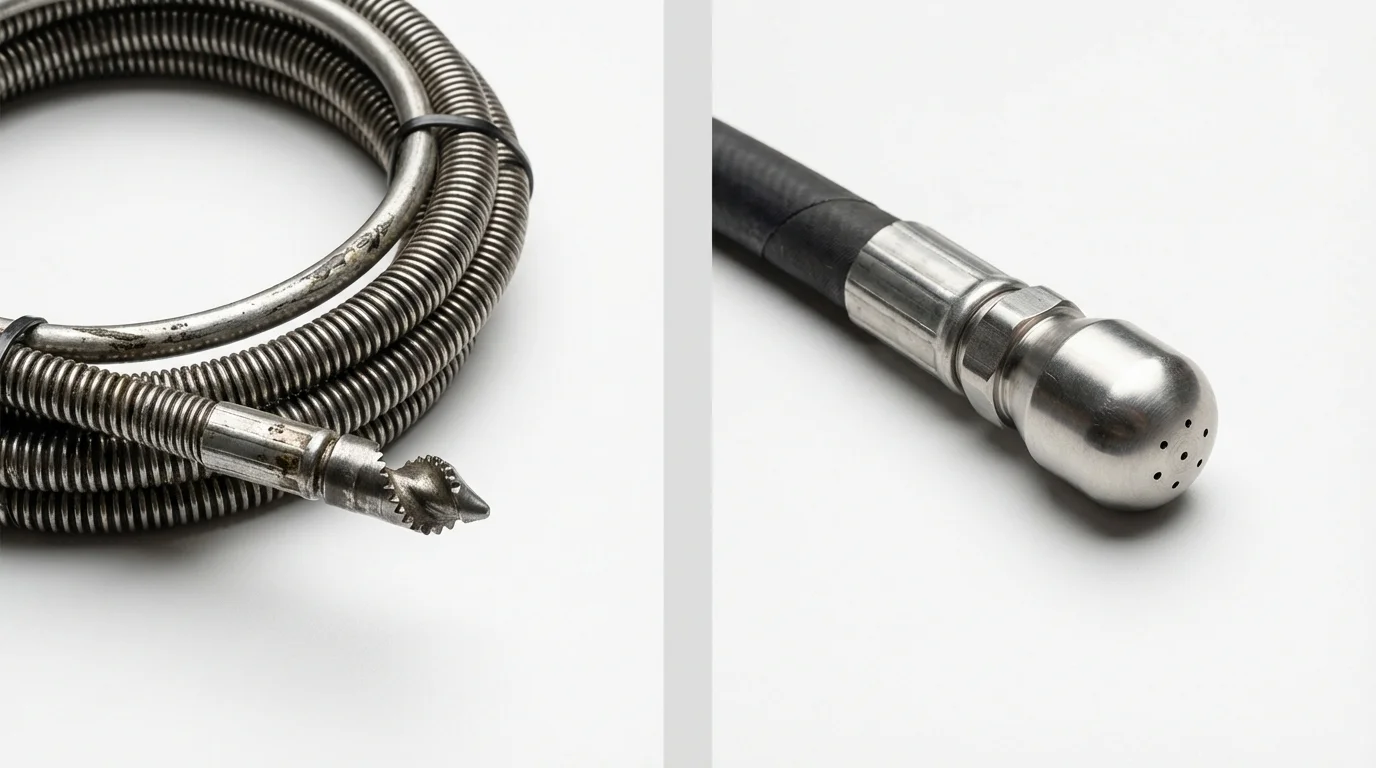 Drain snake cable and hydro jetting nozzle used for drain cleaning in Venice, IL