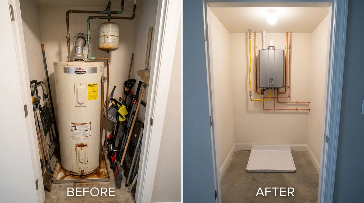 Tank water heater versus wall-mounted tankless unit comparison for Venice, IL homeowners